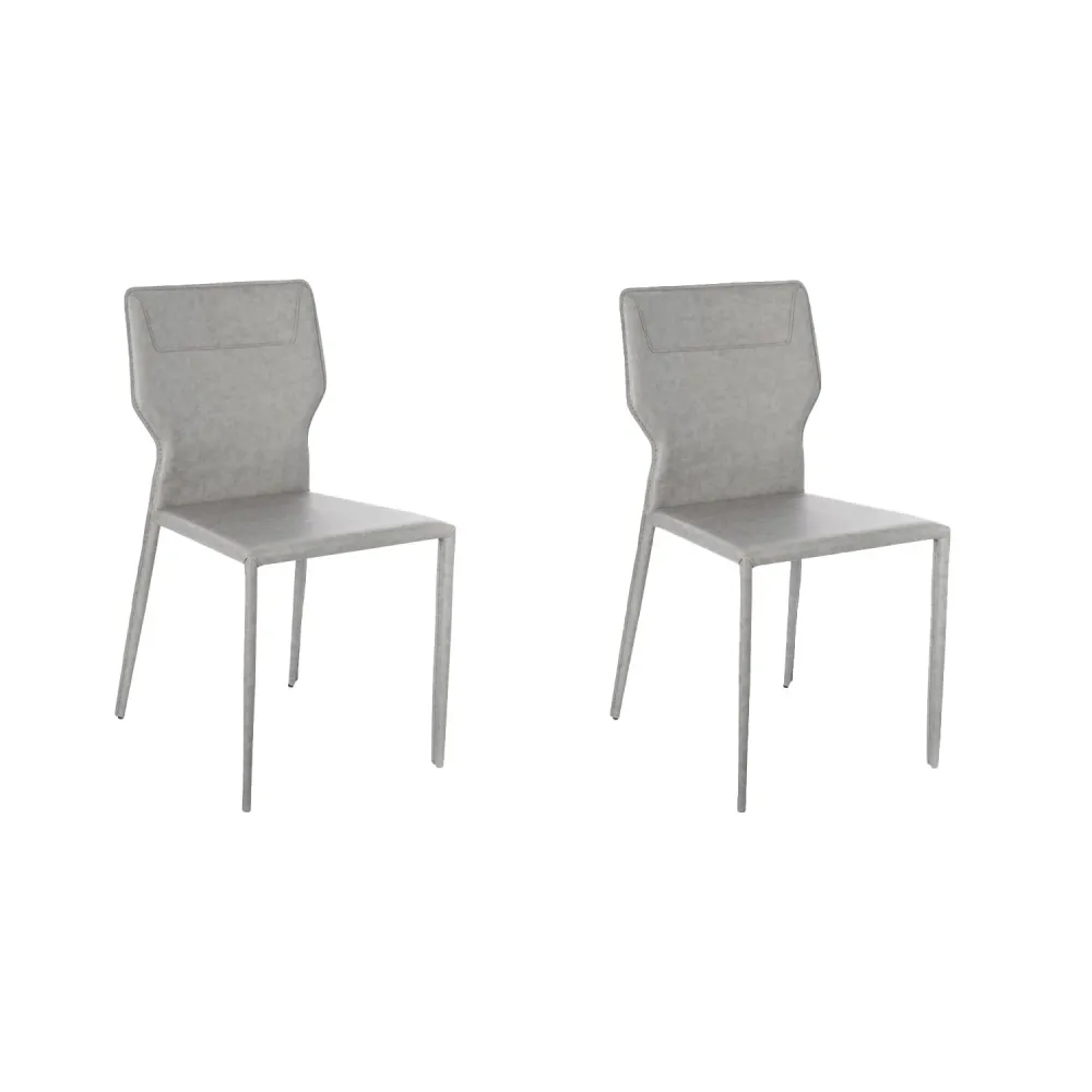Set 2 Sedie 56x44xH86,5 cm Similcuoio e Metallo Kim Grigio chiaro