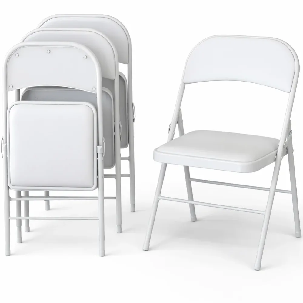 Set 4 Sedie Bianche Metallo e Seduta Ecopelle Imbottita Sedia Ergonomica