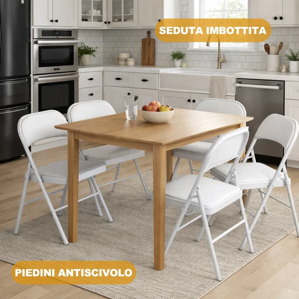 Set 4 Sedie Bianche Metallo e Seduta Ecopelle Imbottita Sedia Ergonomica