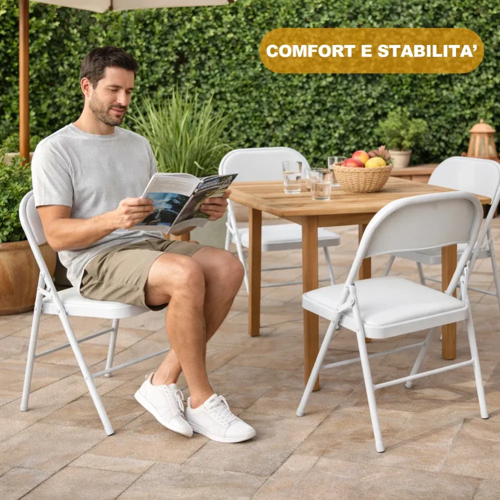 Set 4 Sedie Bianche Metallo e Seduta Ecopelle Imbottita Sedia Ergonomica