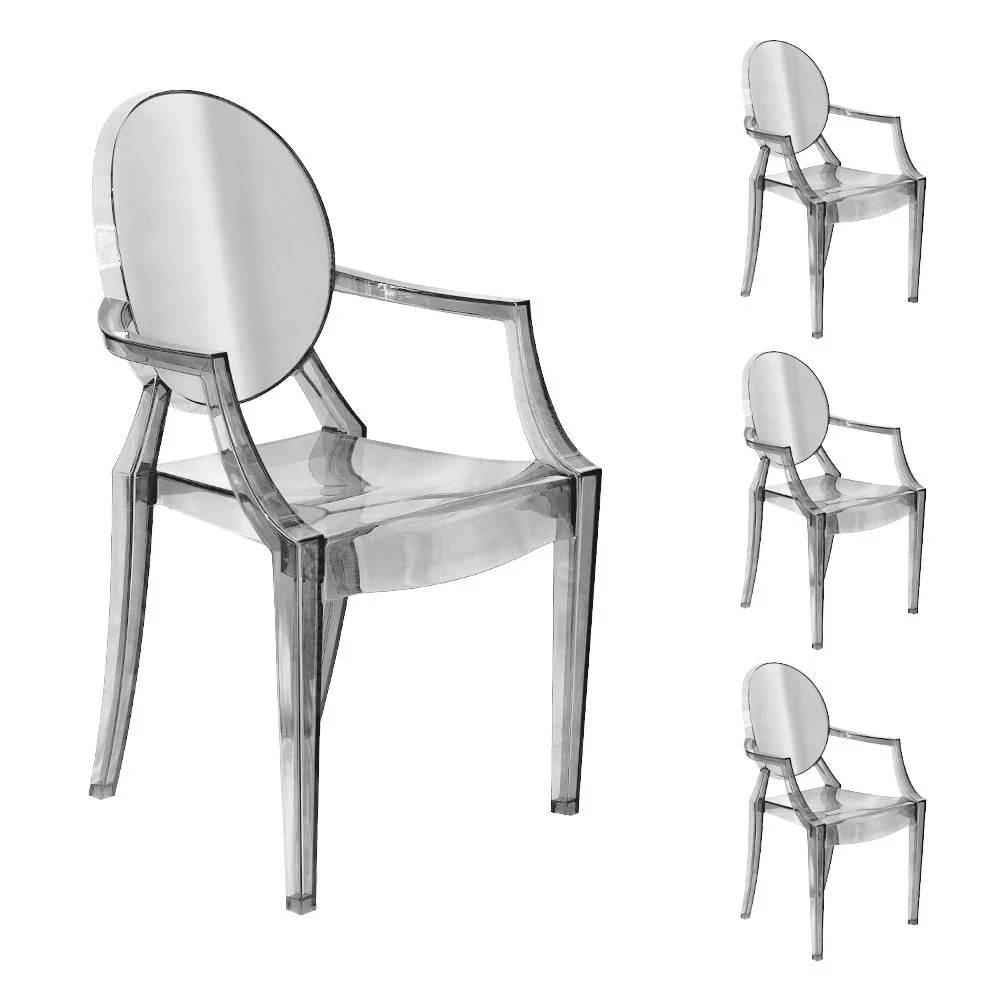 Set 4 Sedie con Braccioli 54x48,5x92 cm Policarbonato da Interno Elizabet Trasparente