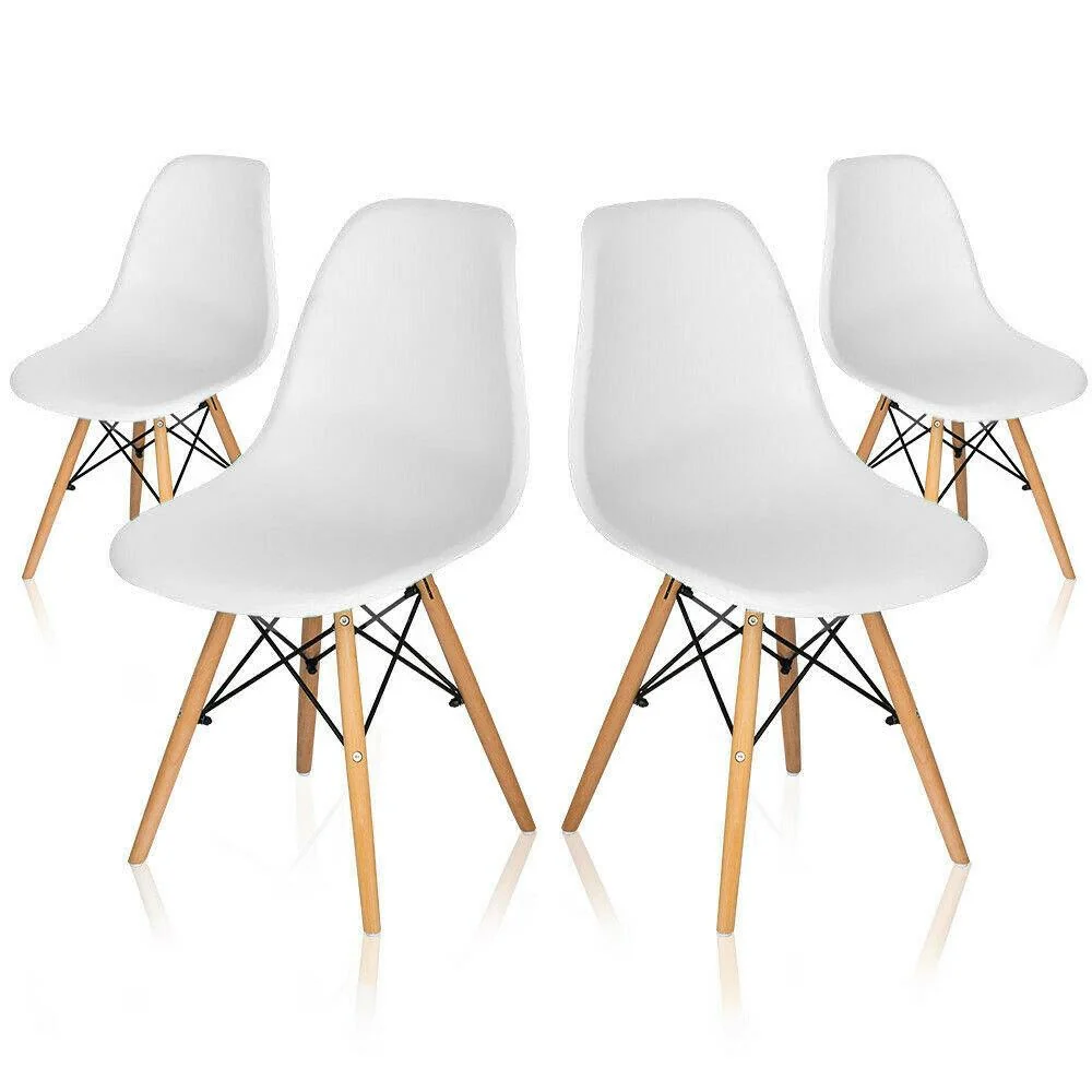 Set 4 Sedie con Stuttura Legno e Seduta Resina Luka Bianche