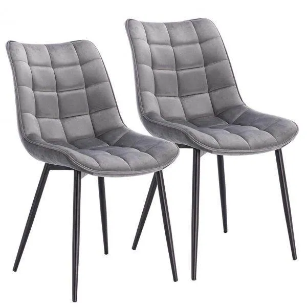 Set di 2 sedie da cucina con schienale velluto e gambe metallo Elif grigio chiaro