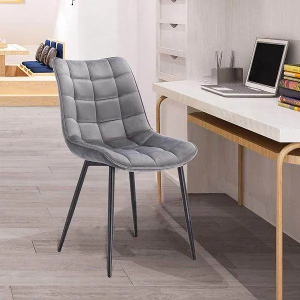 Set di 2 sedie da cucina con schienale velluto e gambe metallo Elif grigio chiaro