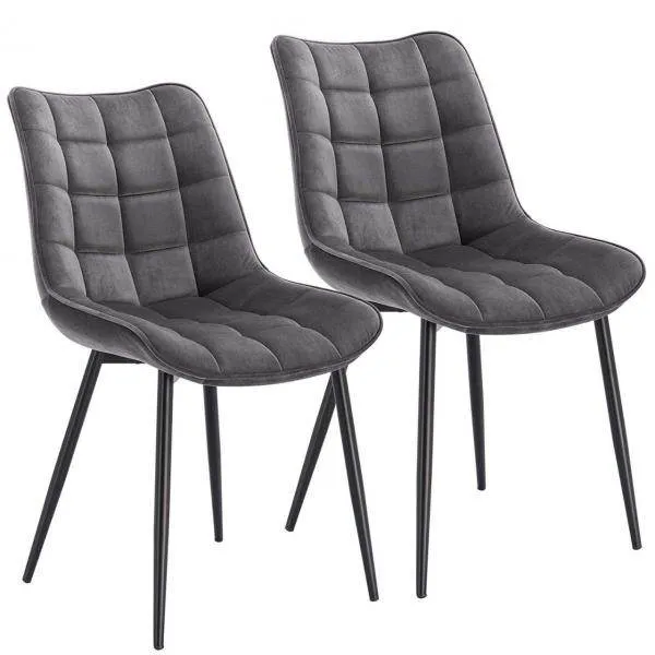 Set di 2 sedie da cucina con schienale velluto e gambe metallo Elif grigio scuro