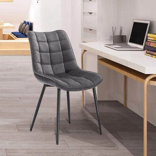 Set di 2 sedie da cucina con schienale velluto e gambe metallo Elif grigio scuro