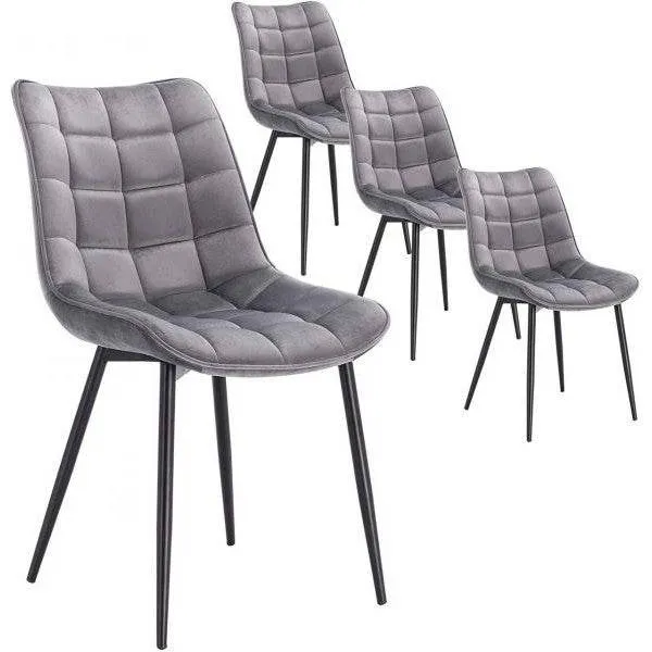 Set di 4 sedie da cucina con schienale velluto e gambe metallo Elif grigio chiaro