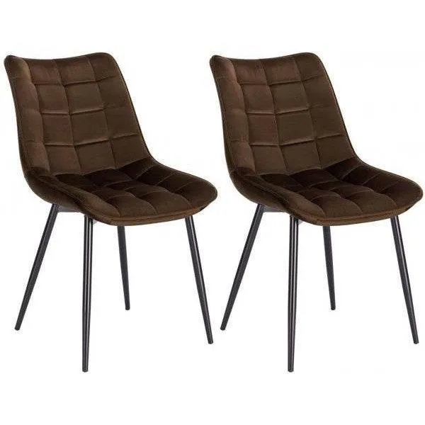 Set 2 sedie da cucina con schienale velluto gambe metallo Elif marrone