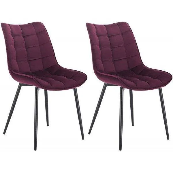 Set 2 sedie da cucina con schienale velluto gambe metallo Elif bordeaux