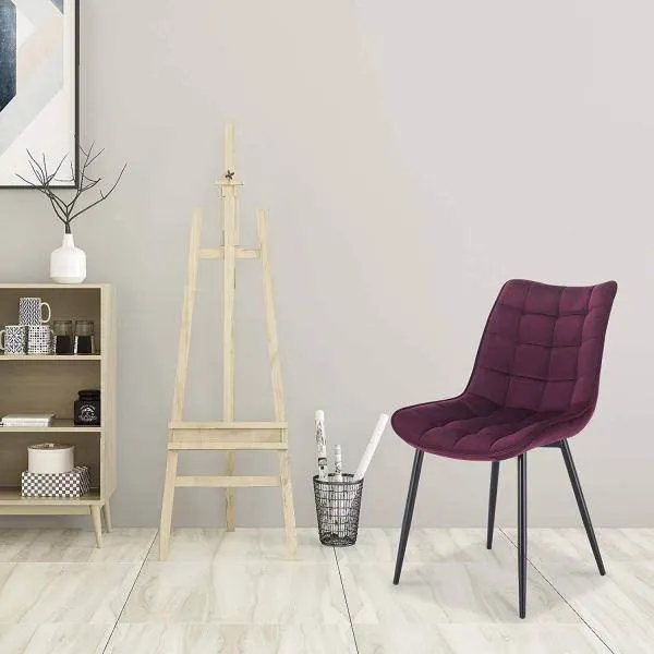 Set 2 sedie da cucina con schienale velluto gambe metallo Elif bordeaux
