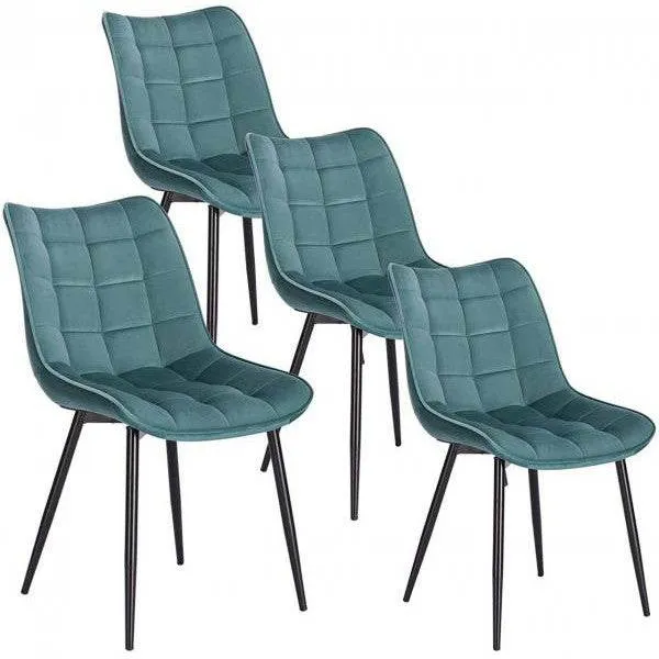Set di 4 sedie da cucina con schienale velluto gambe metallo Elif turchese