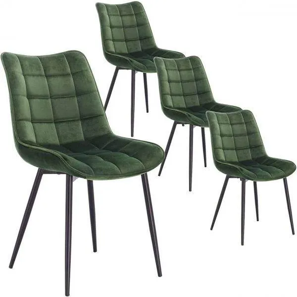 Set di 4 sedie da cucina con schienale velluto e gambe metallo Elif verde scuro
