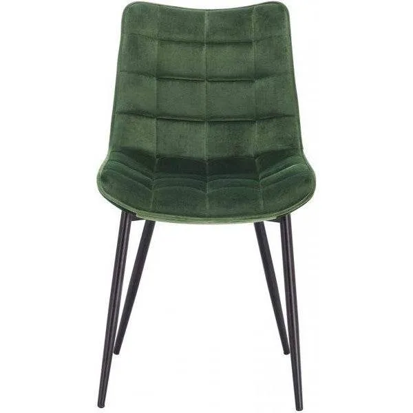 Set di 4 sedie da cucina con schienale velluto e gambe metallo Elif verde scuro