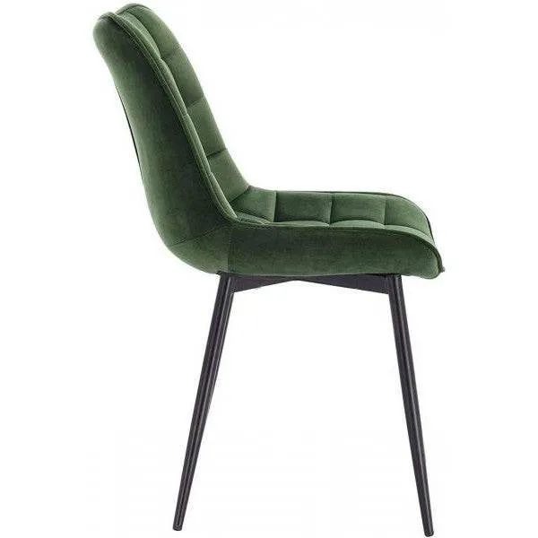 Set di 4 sedie da cucina con schienale velluto e gambe metallo Elif verde scuro