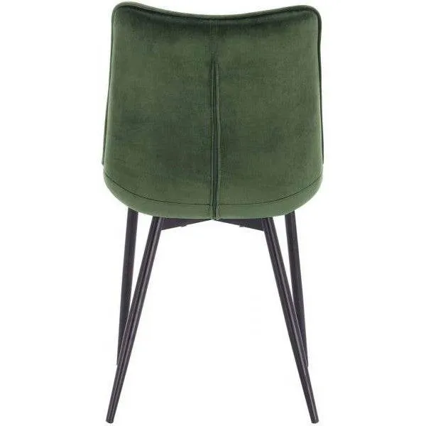 Set di 4 sedie da cucina con schienale velluto e gambe metallo Elif verde scuro