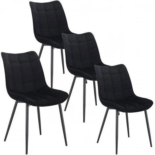 Set di 4 sedie da cucina con schienale velluto gambe metallo Elif nero