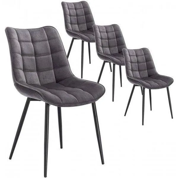 Set di 4 sedie da cucina con schienale velluto gambe metallo Elif grigio scuro