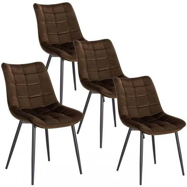 Set di 4 sedie da cucina con schienale velluto gambe metallo Elif marrone