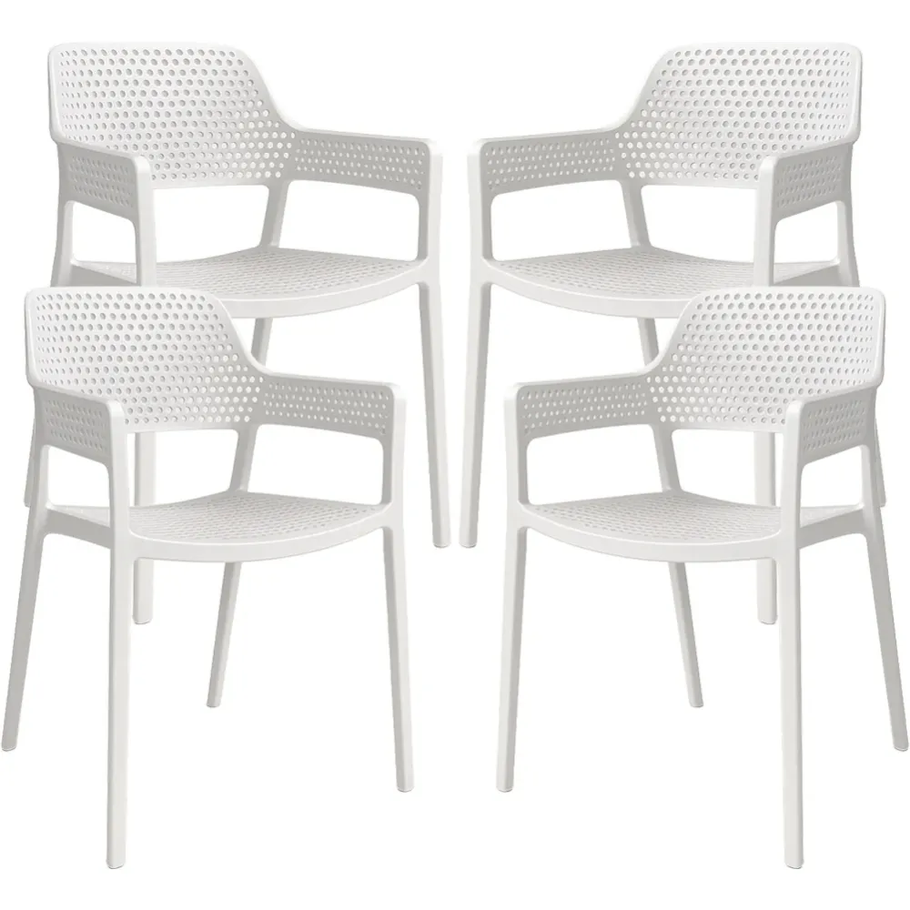 Set 4 Sedie Ergonomiche Polipropilene Bianco con Schienale e Seduta Forati