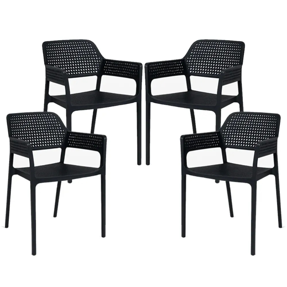 Set 4 Sedie Ergonomiche Polipropilene Nero con Schienale e Seduta Forati