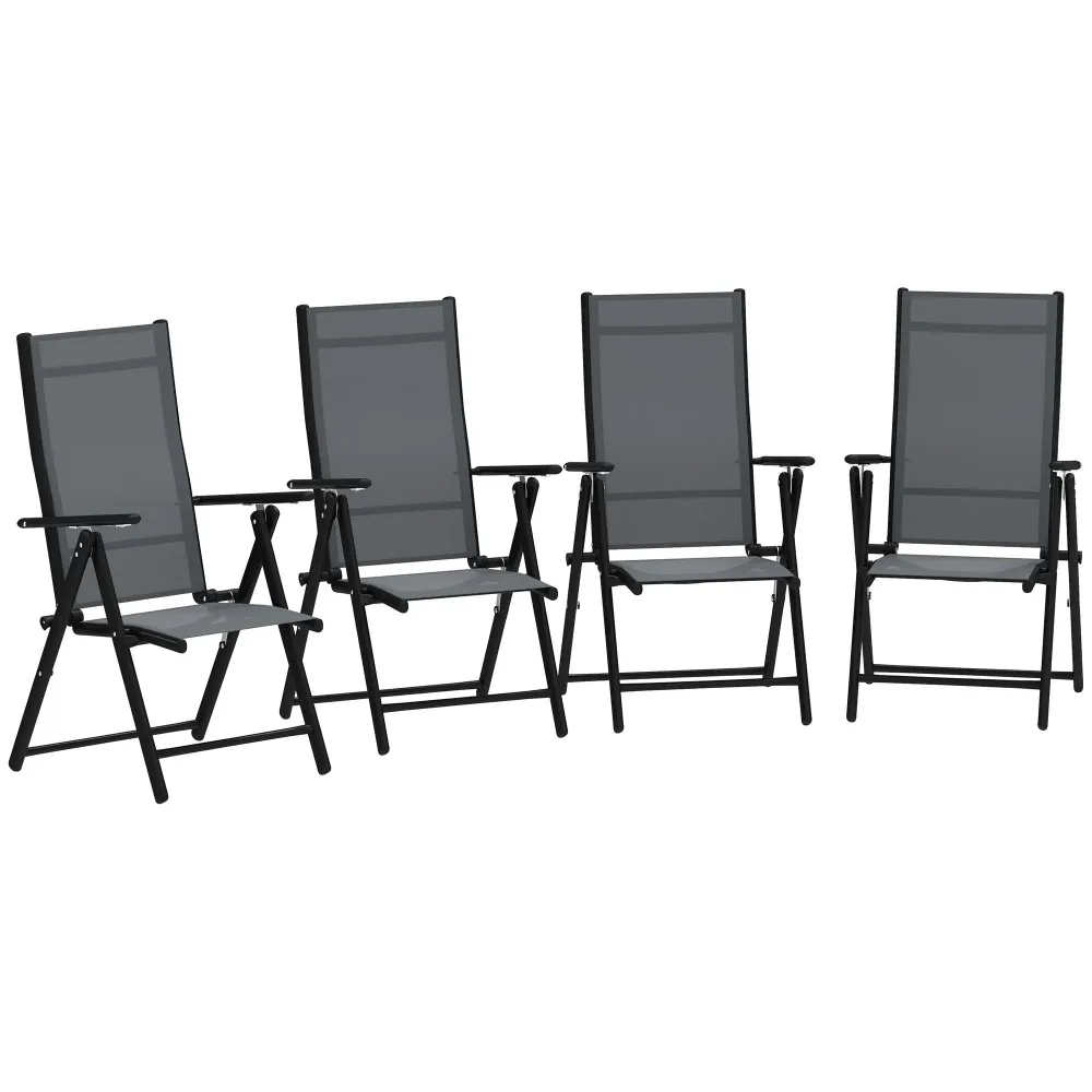 Set 4 Sedie da Giardino 56x69x106 cm Pieghevoli e Traspiranti Acciaio e Poliestere Grigio