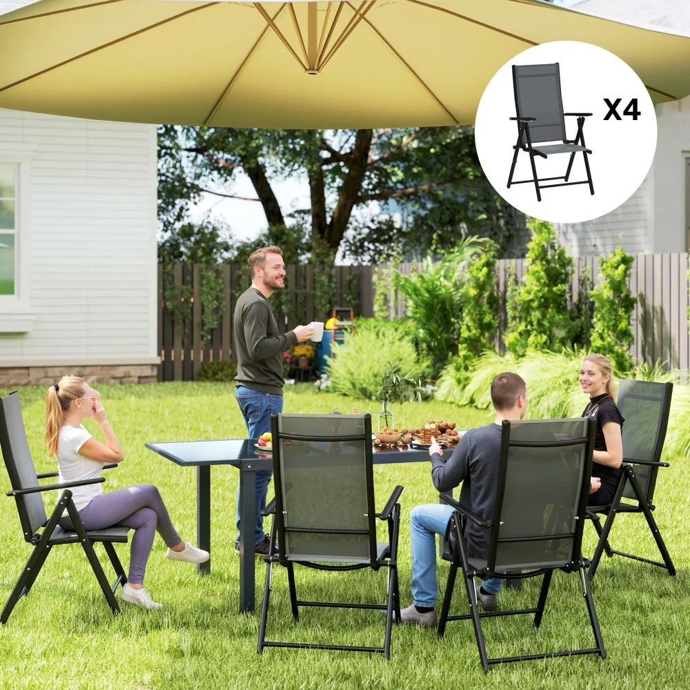 Set 4 Sedie da Giardino 56x69x106 cm Pieghevoli e Traspiranti Acciaio e Poliestere Grigio