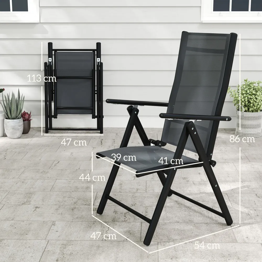 Set 4 Sedie da Giardino 56x69x106 cm Pieghevoli e Traspiranti Acciaio e Poliestere Grigio