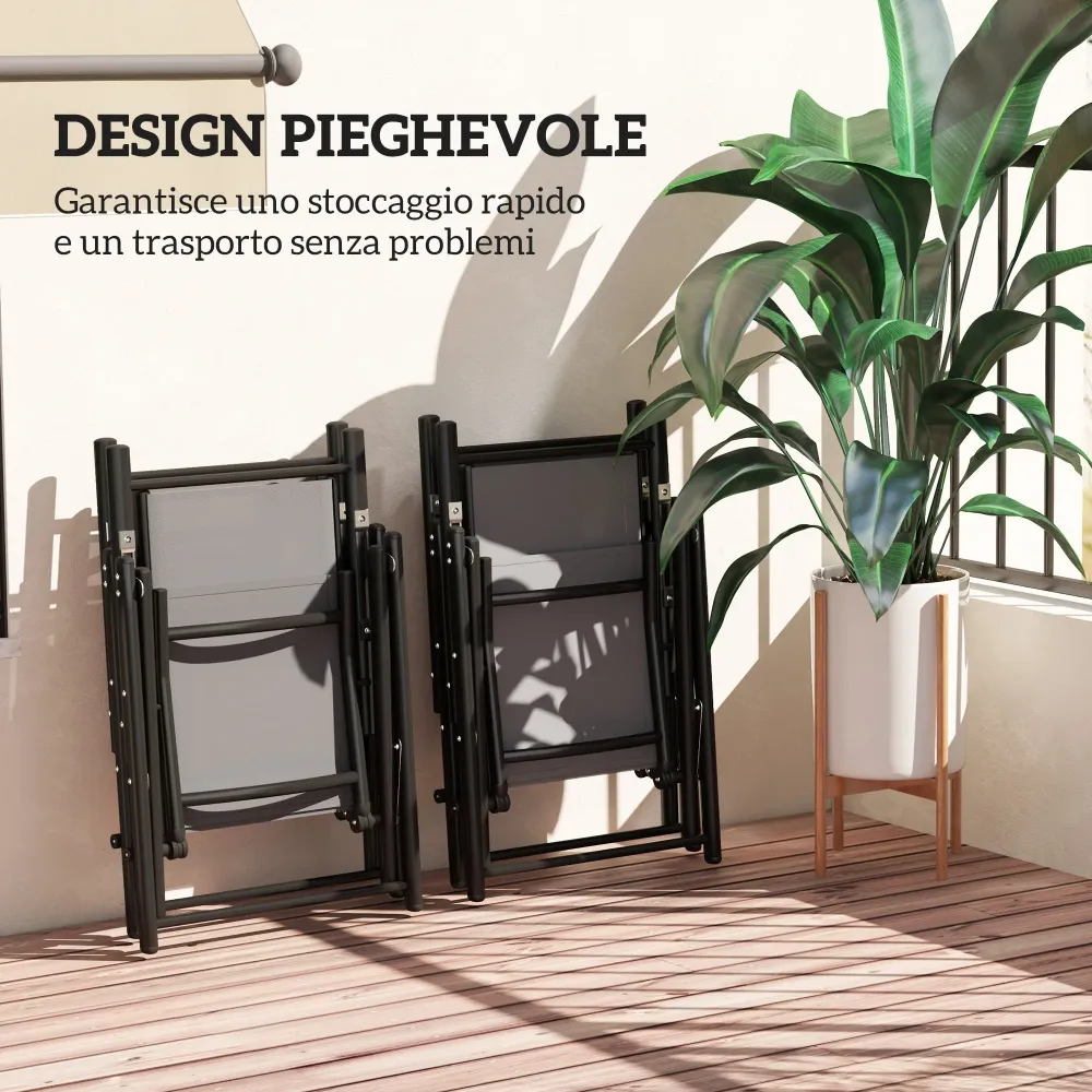Set 4 Sedie da Giardino 56x69x106 cm Pieghevoli e Traspiranti Acciaio e Poliestere Grigio