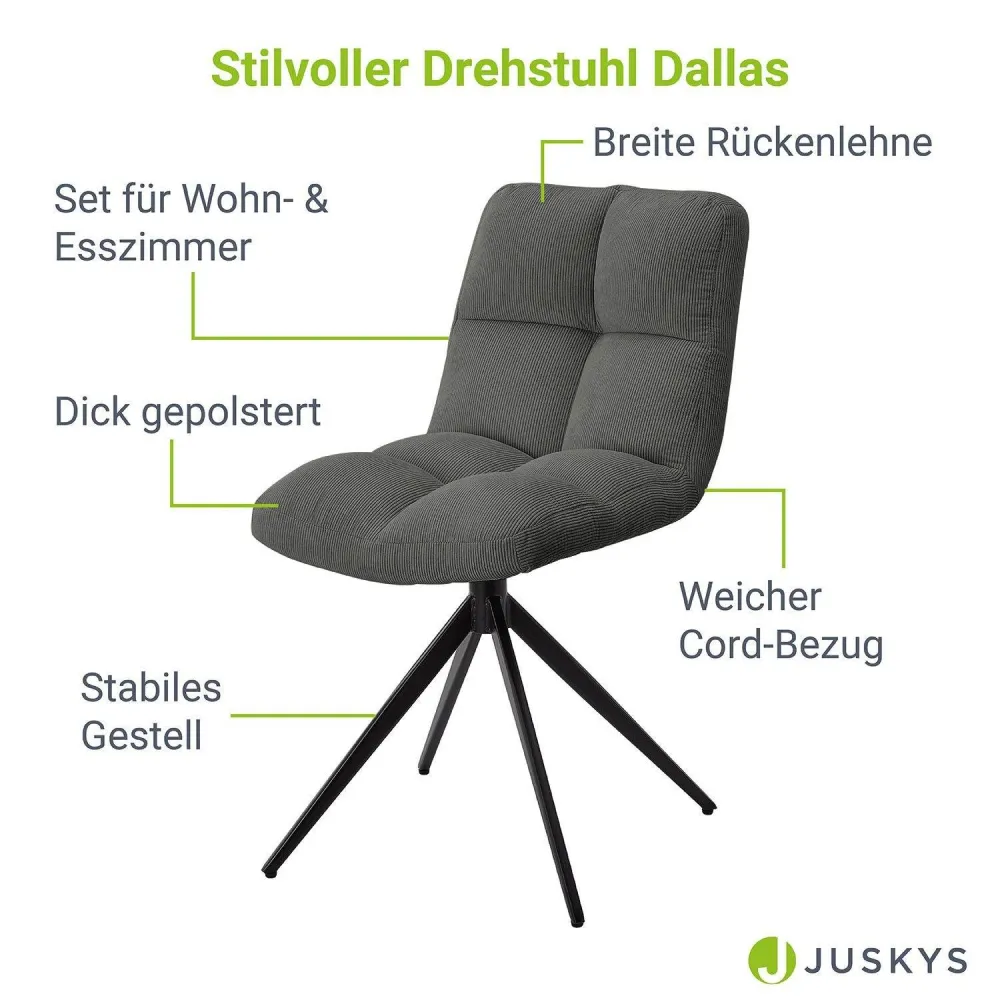 Set di 2 sedie girevoli Dallas Cord - grigio chiaro