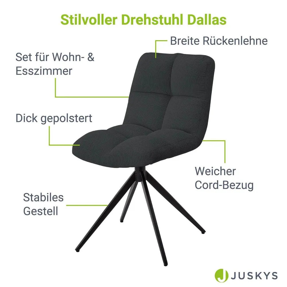 Set di 2 sedie girevoli Dallas Cord - grigio scuro