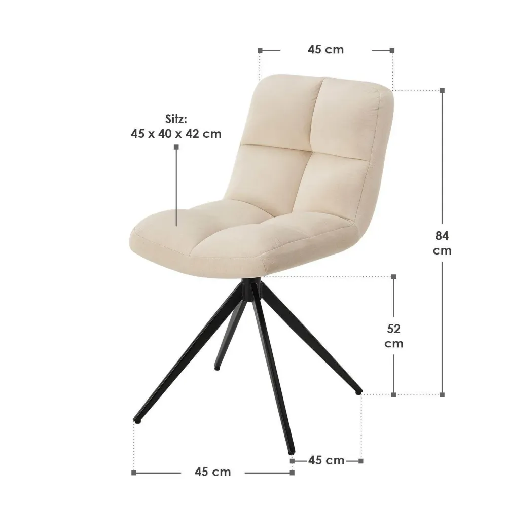 Set di 4 sedie girevoli Dallas, velluto beige