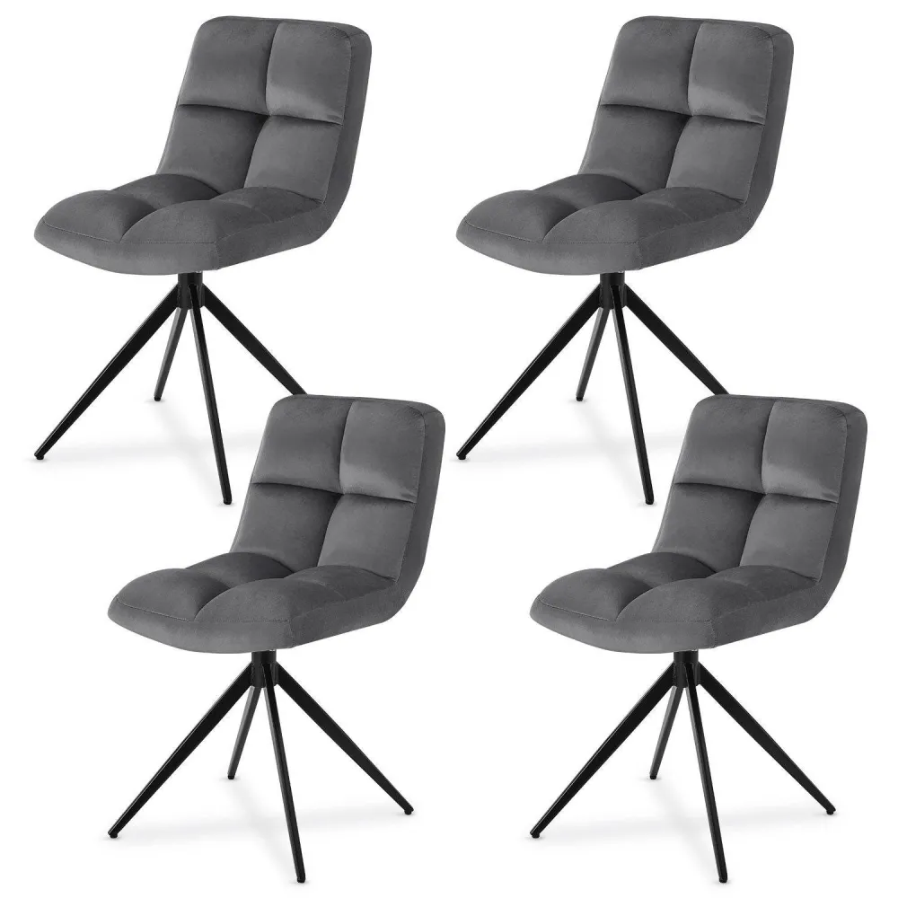 Set di 4 sedie girevoli Dallas velluto grigio scuro