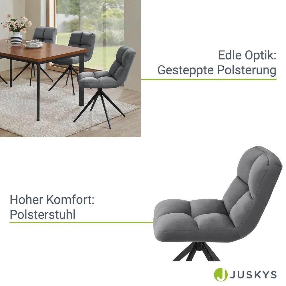 Set di 4 sedie girevoli Dallas velluto grigio scuro