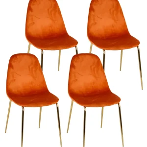Set 4 Sedie Imbottite 44x55x86 cm Velluto Arancione e Oro