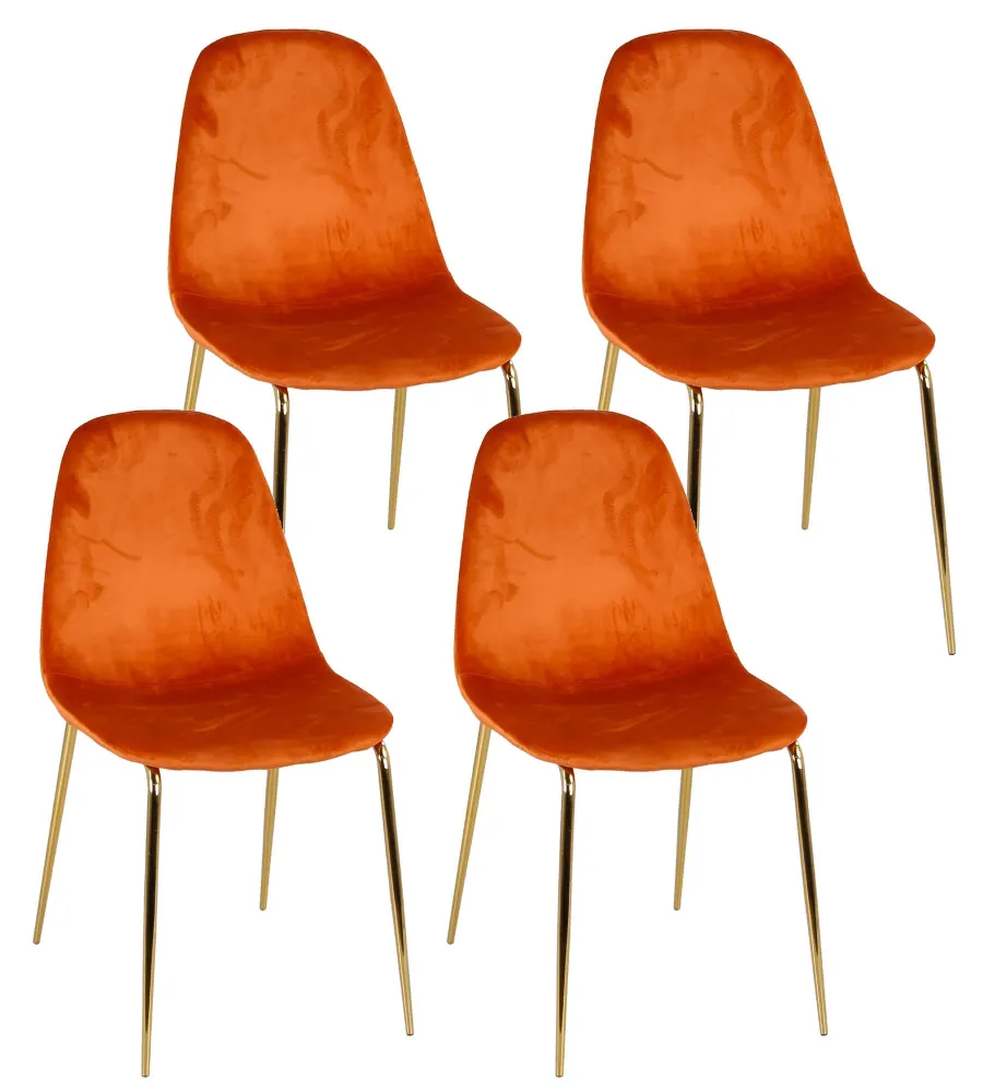 Set 4 Sedie Imbottite 44x55x86 cm Velluto Arancione e Oro