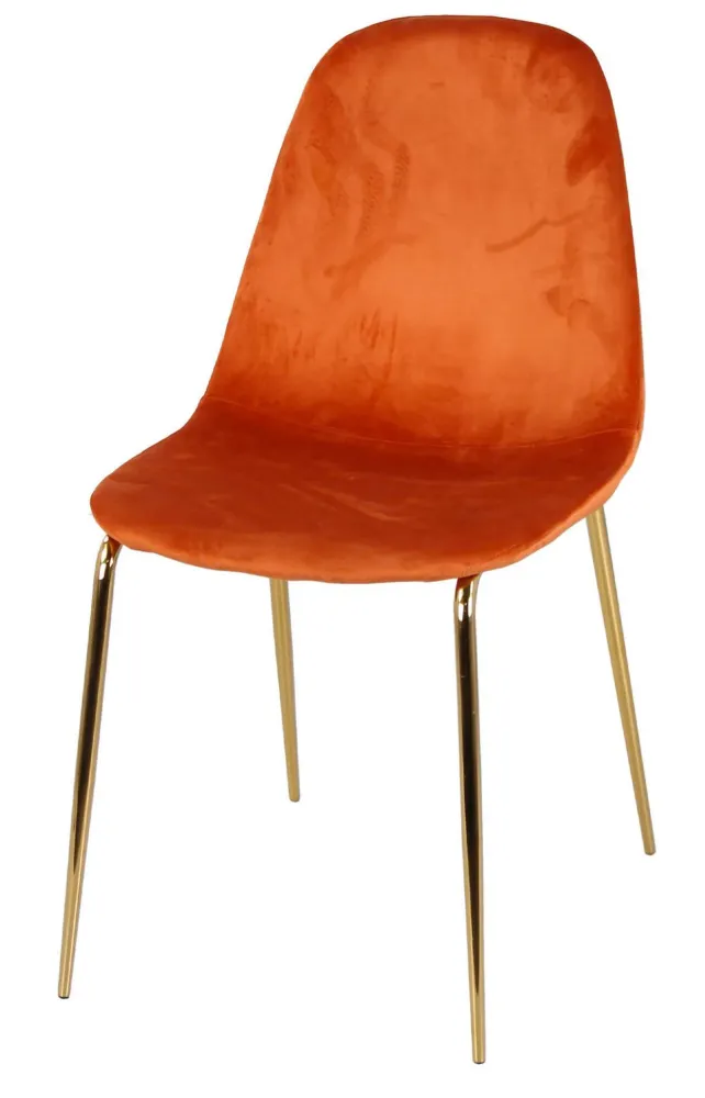 Set 4 Sedie Imbottite 44x55x86 cm Velluto Arancione e Oro