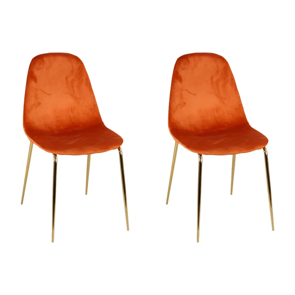 Set 4 Sedie Imbottite 44x55x86 cm Velluto Arancione e Oro
