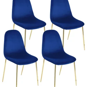Set 4 Sedie Imbottite 44x55x86 cm Velluto Blu e Oro