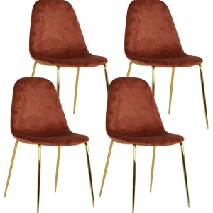 Set 4 Sedie Imbottite 44x55x86 cm Velluto Bronzo e Oro
