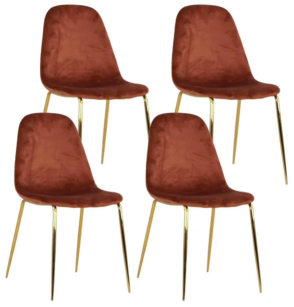 Set 4 Sedie Imbottite 44x55x86 cm Velluto Bronzo e Oro