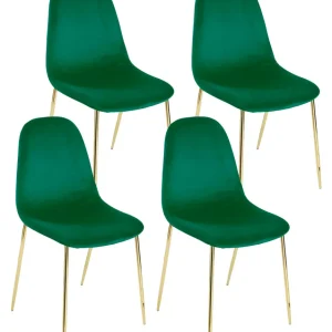 Set 4 Sedie Imbottite 44x55x86 cm Velluto Verde e Oro