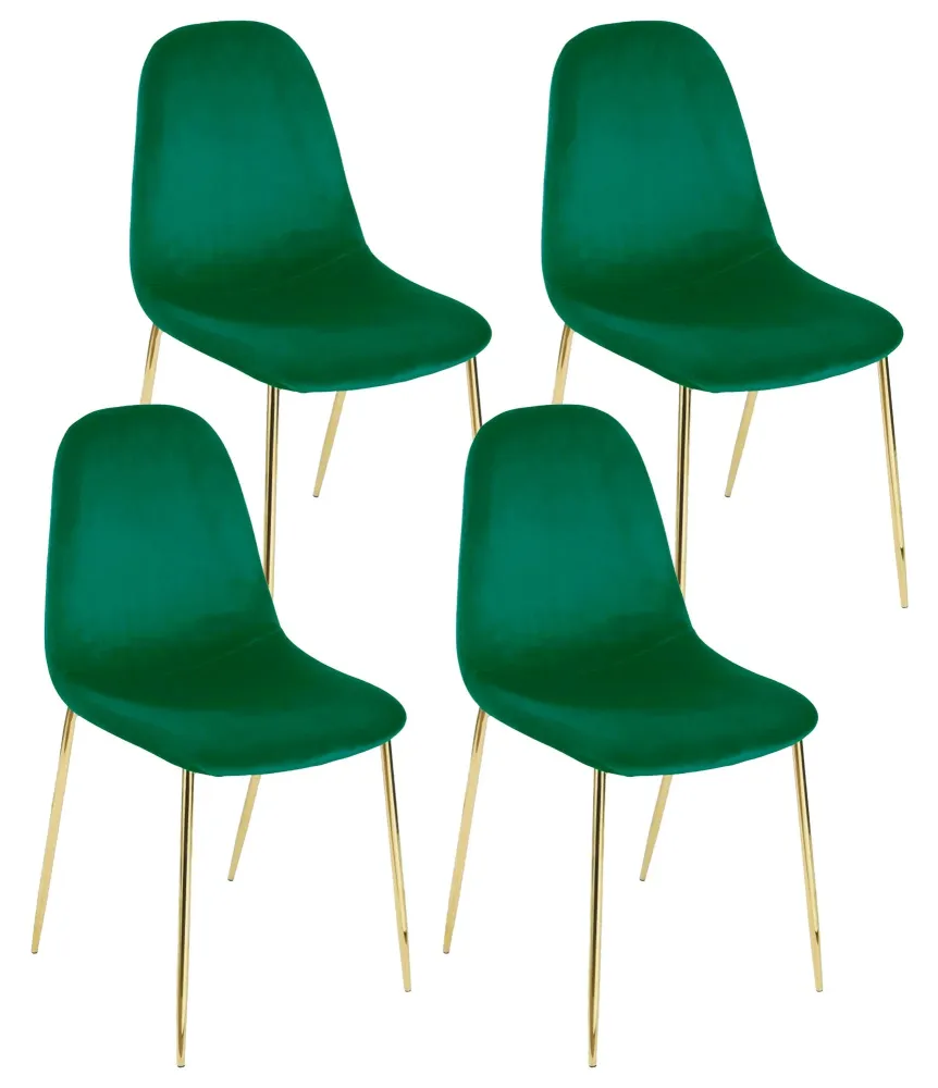 Set 4 Sedie Imbottite 44x55x86 cm Velluto Verde e Oro