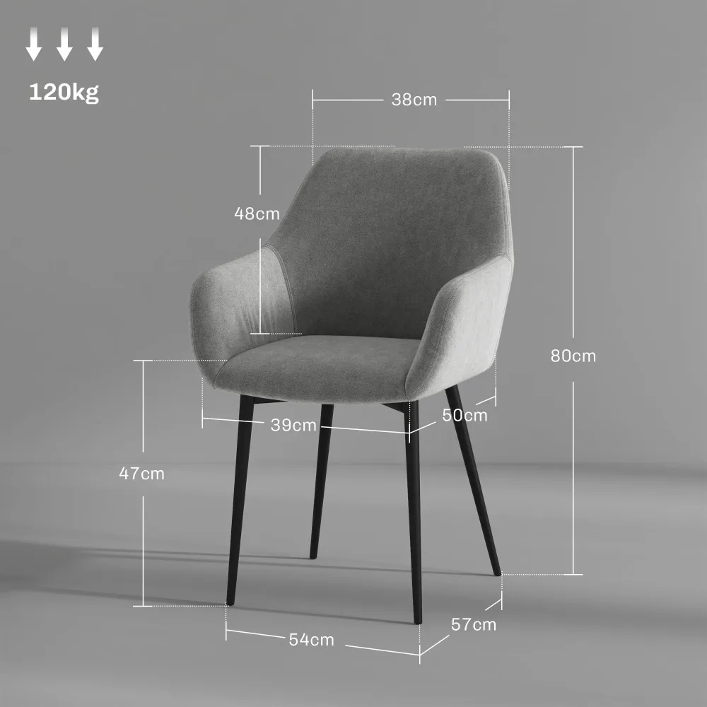 Set 2 Sedie Imbottite Stile Nordico 54x57x80 cm Tessuto Effetto Velluto Grigio Scuro