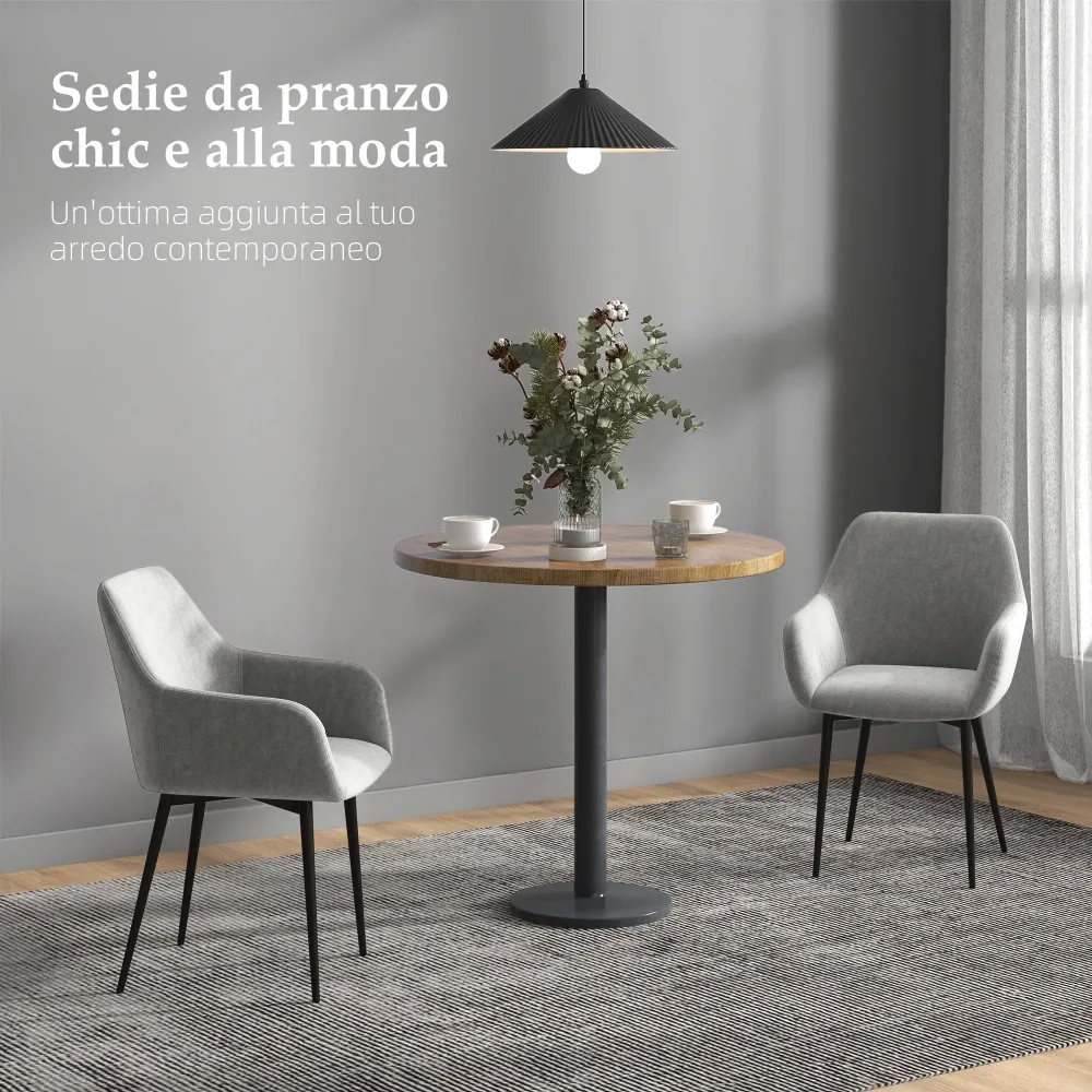 Set 2 Sedie Imbottite Stile Nordico 54x57x80 cm Tessuto Effetto Velluto Grigio Scuro