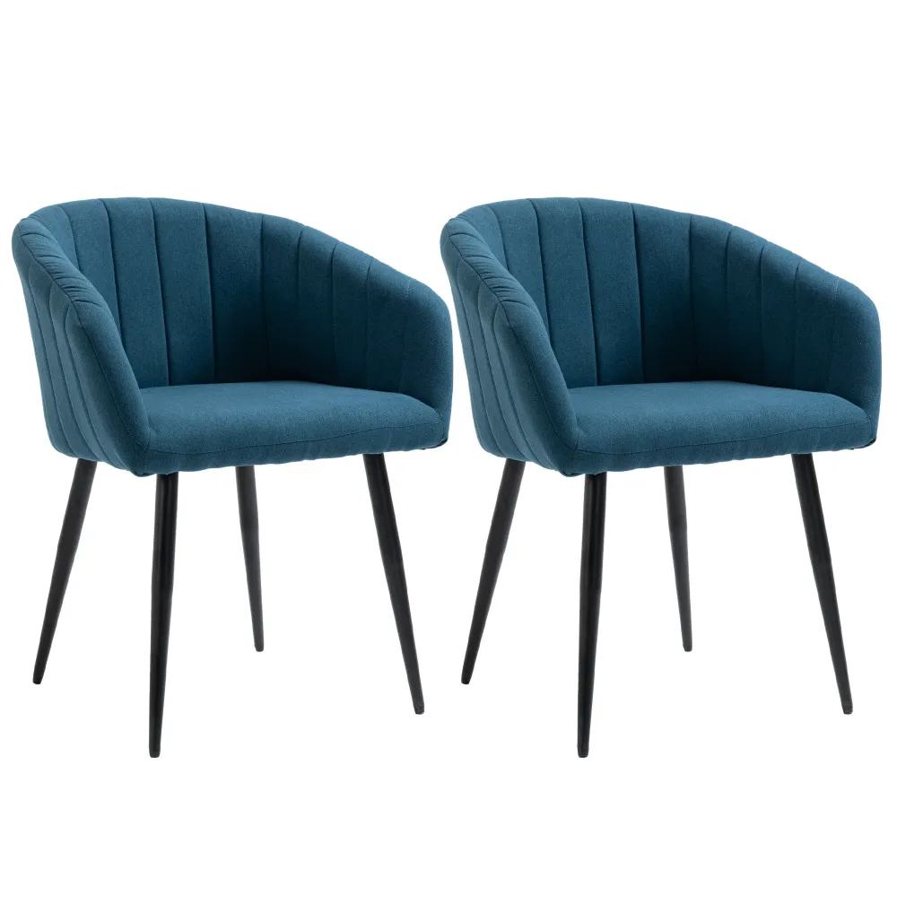 Set 2 Sedie Imbottite Tessuto Effetto Lino Blu