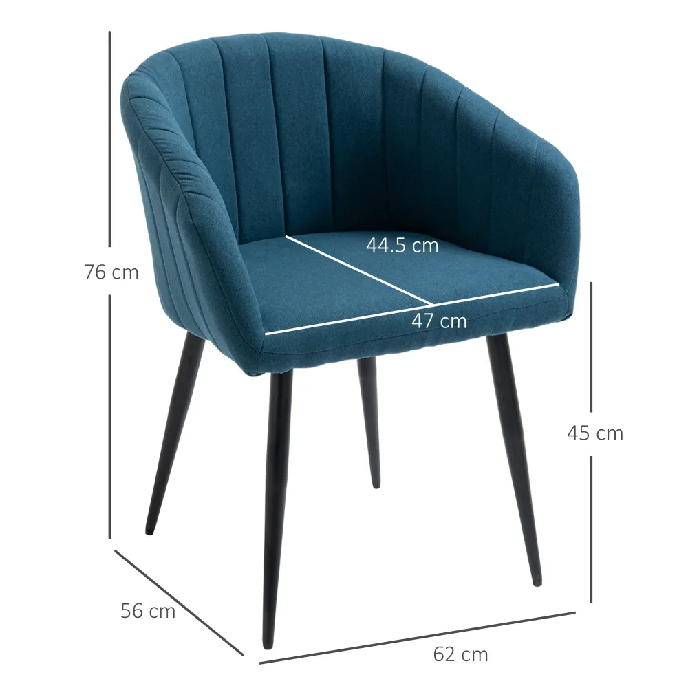 Set 2 Sedie Imbottite Tessuto Effetto Lino Blu