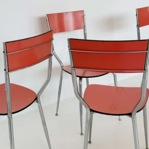 Set di 4 sedie laminato color salmone e metallo cromato, Italia, anni '70