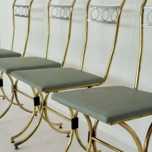 Set di 4 sedie metallo con finitura dorata e seduta imbottita – anni '50/'60