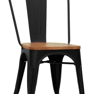 Set 2 sedie metallo verniciato nero con seduta legno per cucina o bar