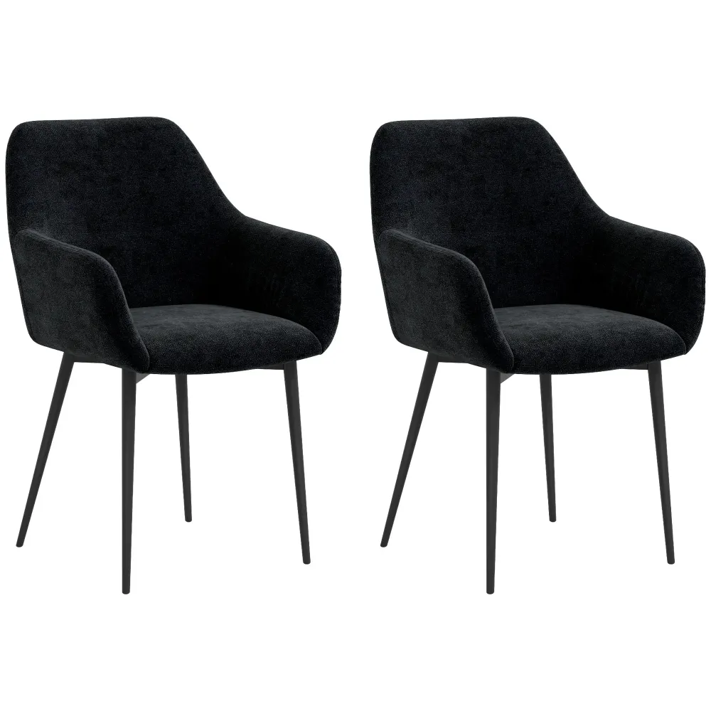 Set 2 Sedie Moderne con Braccioli 54x57x80 cm Tessuto Effetto Velluto Nero